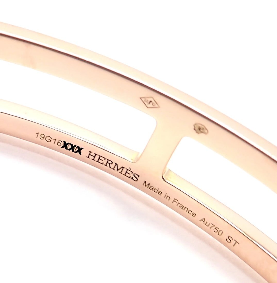 Authentic! Hermes 18k Rose Gold H Open Cuff Bangle Bracelet - 6
