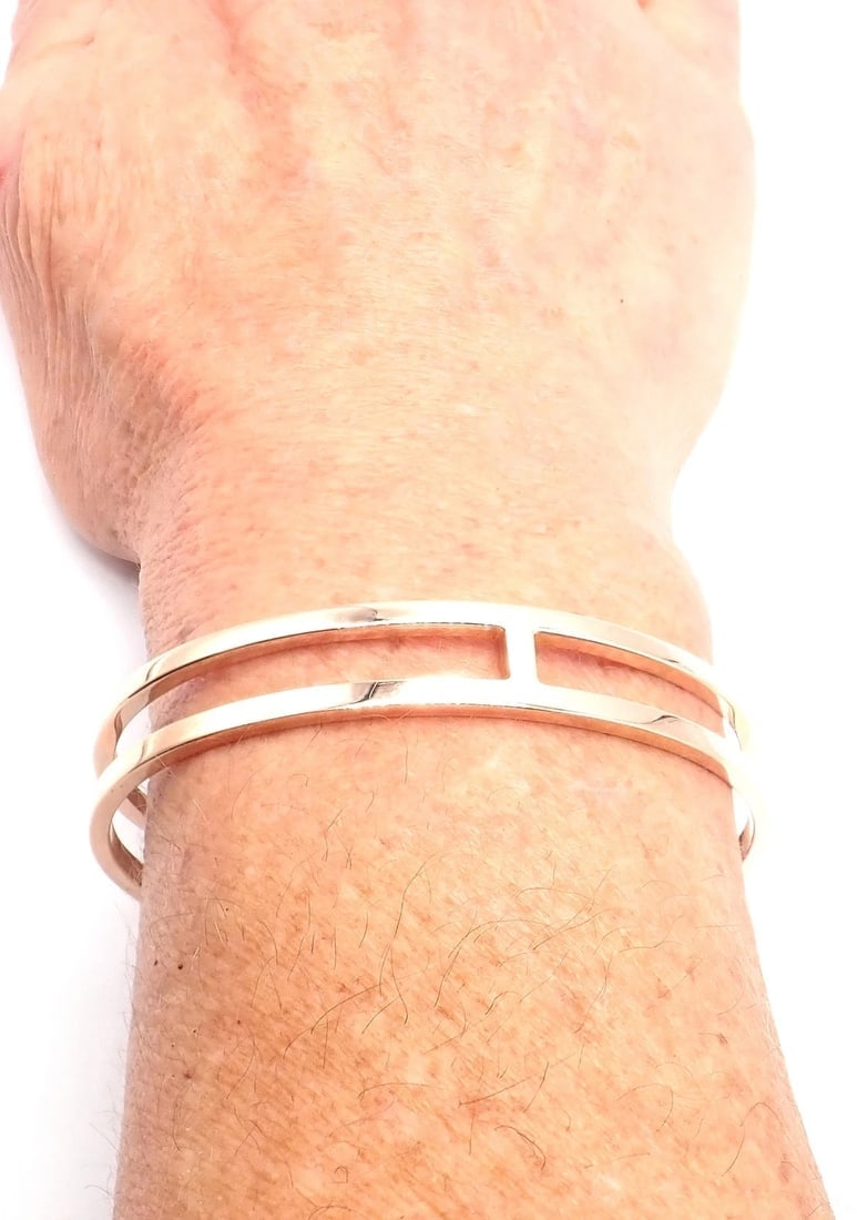 Authentic! Hermes 18k Rose Gold H Open Cuff Bangle Bracelet - 7