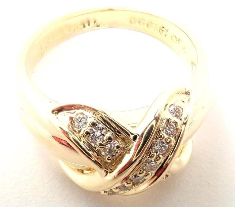 Authentic! Tiffany & Co 18k Yellow Gold Diamond Signature X Band Ring - 6