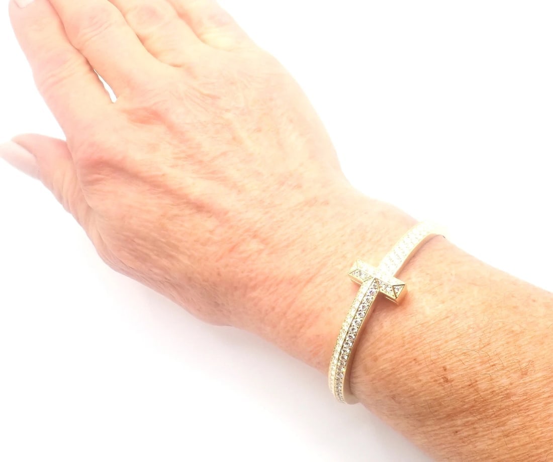 Authentic! Tiffany & Co 18k Yellow Gold Diamond T1 Wide Hinged Bangle Bracelet - 12
