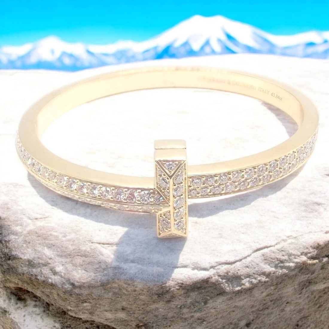 Authentic! Tiffany & Co 18k Yellow Gold Diamond T1 Wide Hinged Bangle Bracelet - 2