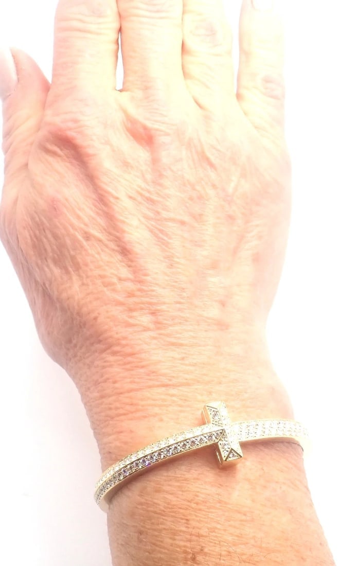 Authentic! Tiffany & Co 18k Yellow Gold Diamond T1 Wide Hinged Bangle Bracelet - 4