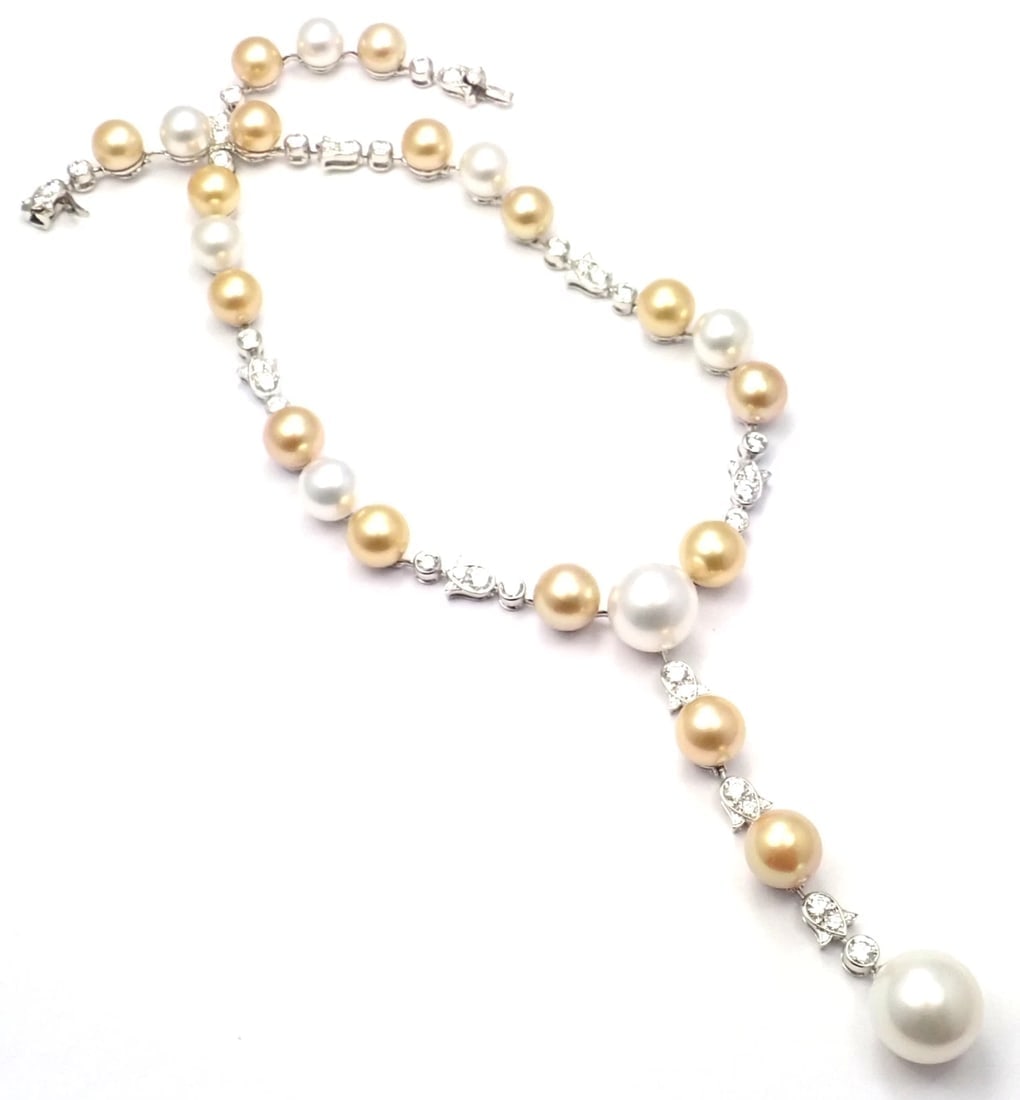 Authentic! Cartier Calin Platinum Diamond Tahitian & South Sea Pearl Necklace - 6