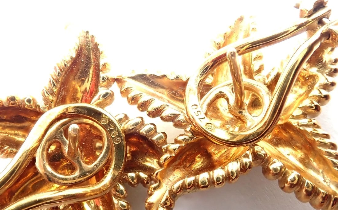 Authentic! Vintage Tiffany & Co Starfish 18k Yellow Gold Large Earrings - 10