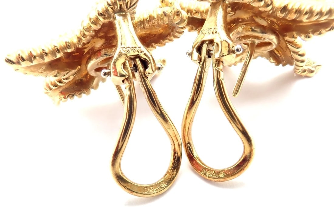 Authentic! Vintage Tiffany & Co Starfish 18k Yellow Gold Large Earrings - 11