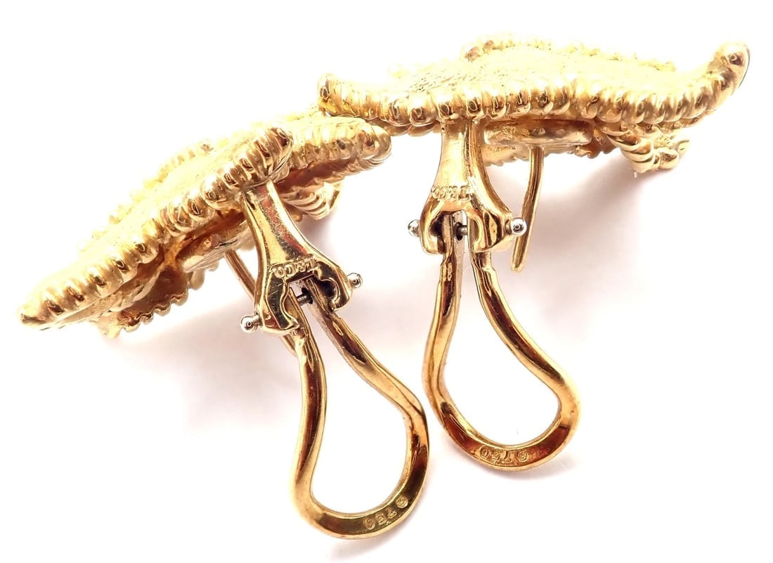 Authentic! Vintage Tiffany & Co Starfish 18k Yellow Gold Large Earrings - 12