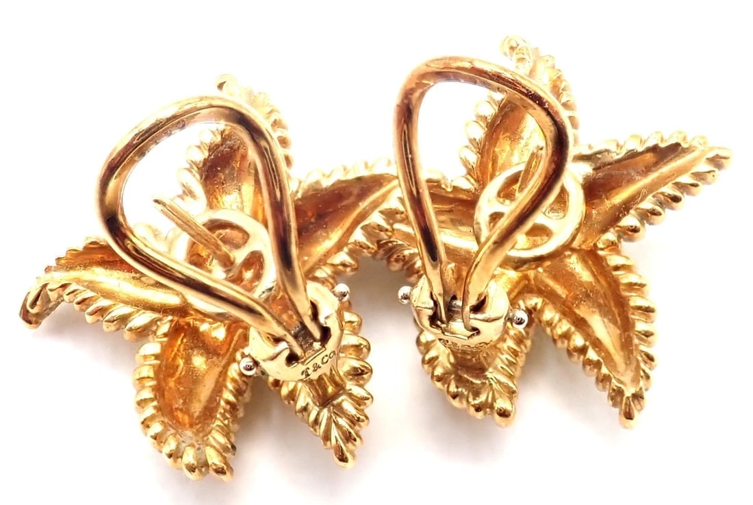 Authentic! Vintage Tiffany & Co Starfish 18k Yellow Gold Large Earrings - 13