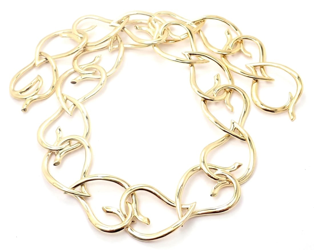 Authentic! VIntage Tiffany & Co 18k Yellow Gold Open Heart Leaf Link Necklace - 8