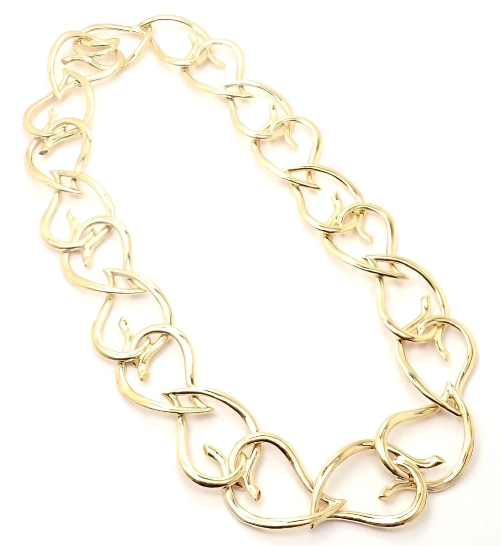 Authentic! VIntage Tiffany & Co 18k Yellow Gold Open Heart Leaf Link Necklace - 9