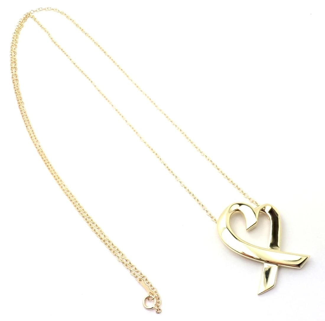 Authentic! Tiffany & Co Picasso 18k Yellow Gold Large Heart Pendant Necklace - 9