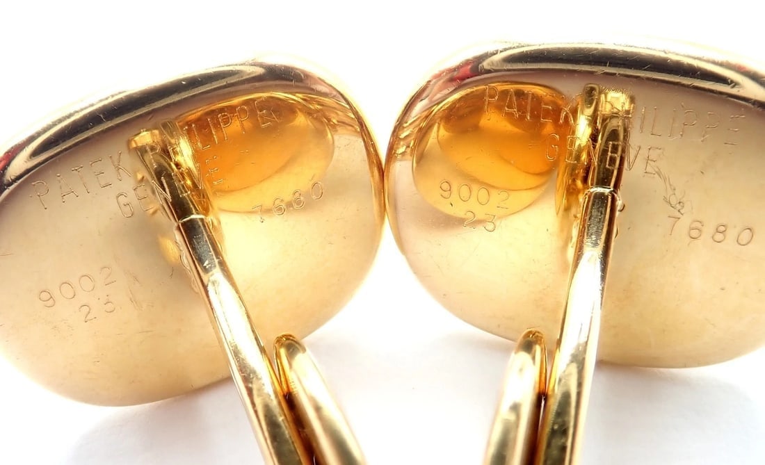 Rare! Patek Philippe 18k Yellow Gold Italian Flag Colors Enamel Large Cufflinks - 3