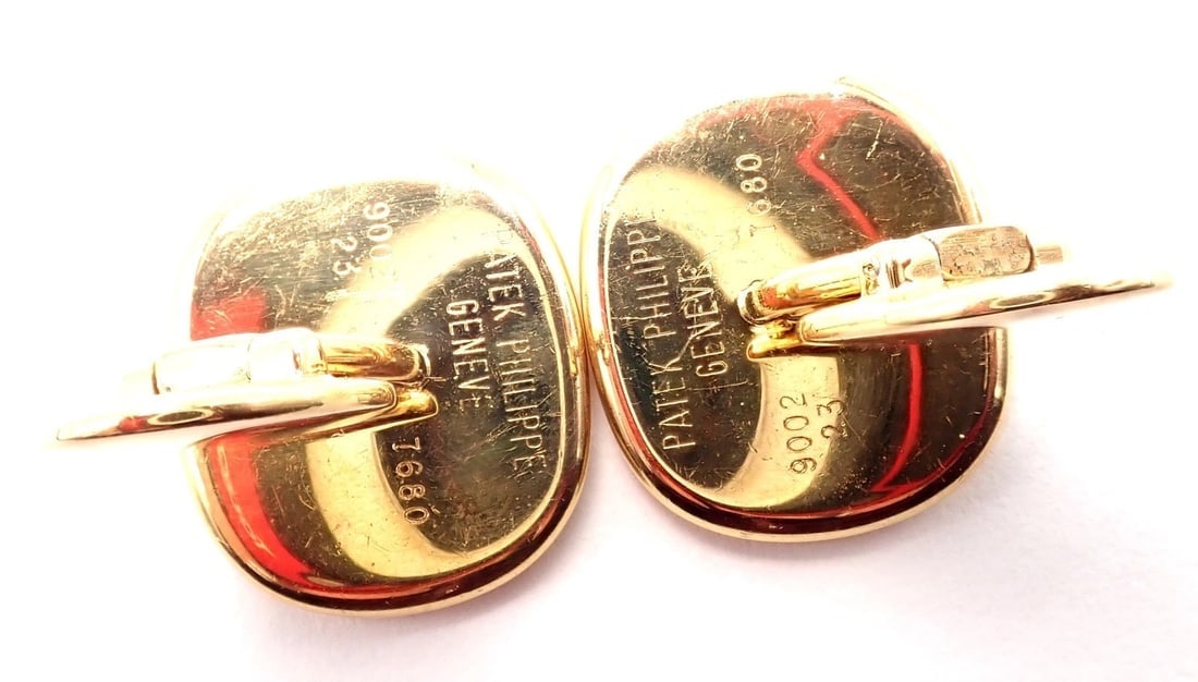 Rare! Patek Philippe 18k Yellow Gold Italian Flag Colors Enamel Large Cufflinks - 4