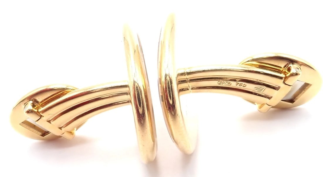 Rare! Patek Philippe 18k Yellow Gold Italian Flag Colors Enamel Large Cufflinks - 6