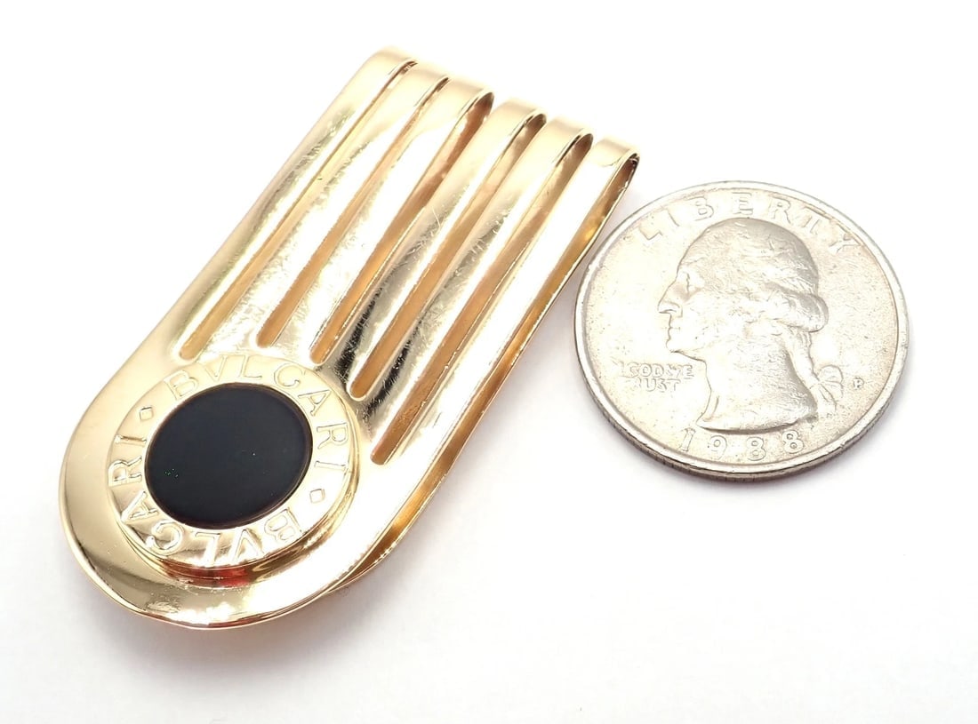 Vintage! Authentic Bulgari Bulgari 18k Yellow Gold Onyx Money Clip - 6