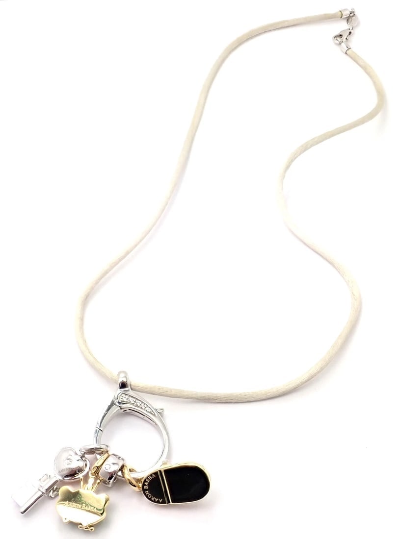 Authentic! Aaron Basha 18k White Gold Diamond Enhancer 3 Charms Spacer Necklace - 12