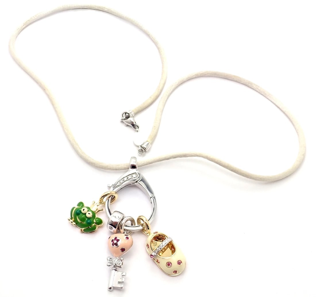Authentic! Aaron Basha 18k White Gold Diamond Enhancer 3 Charms Spacer Necklace - 3