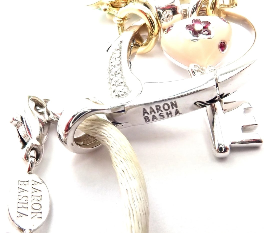 Authentic! Aaron Basha 18k White Gold Diamond Enhancer 3 Charms Spacer Necklace - 6
