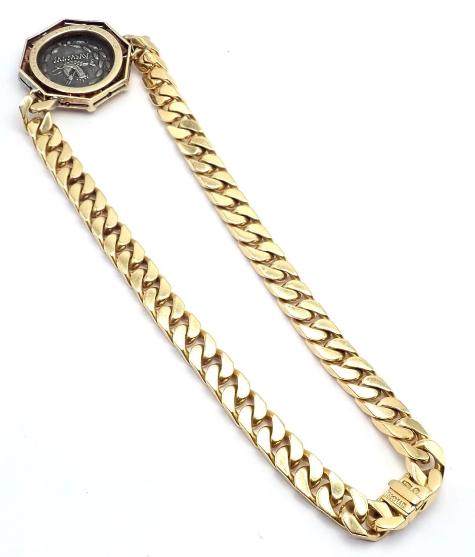 Rare! Bvlgari Bulgari 18k Yellow Gold Diamond Monete Antique Coin Link Necklace - 10