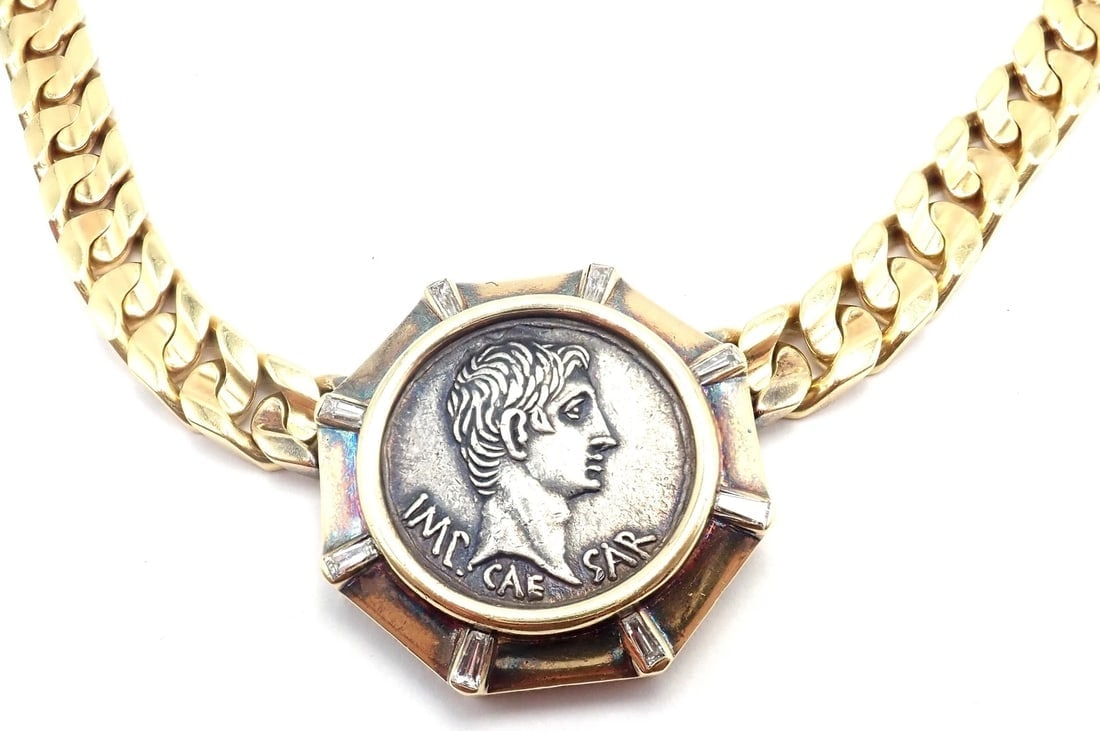 Rare! Bvlgari Bulgari 18k Yellow Gold Diamond Monete Antique Coin Link Necklace - 5