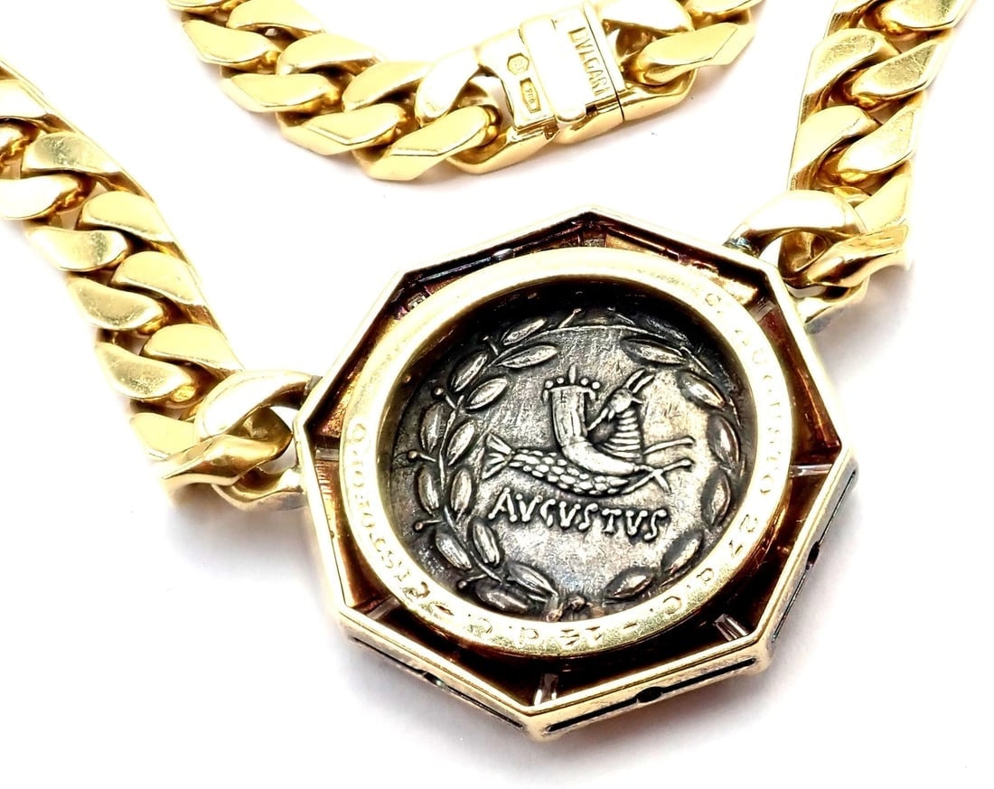 Rare! Bvlgari Bulgari 18k Yellow Gold Diamond Monete Antique Coin Link Necklace - 6