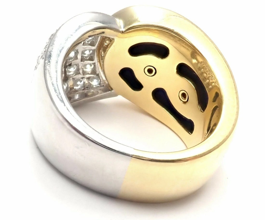 Rare! Authentic Mikimoto Platinum & 18k Gold Diamond Cats Eye Enamel Band Ring - 10