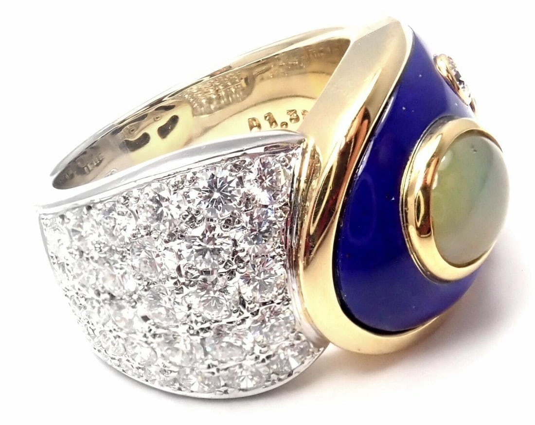 Rare! Authentic Mikimoto Platinum & 18k Gold Diamond Cats Eye Enamel Band Ring - 3
