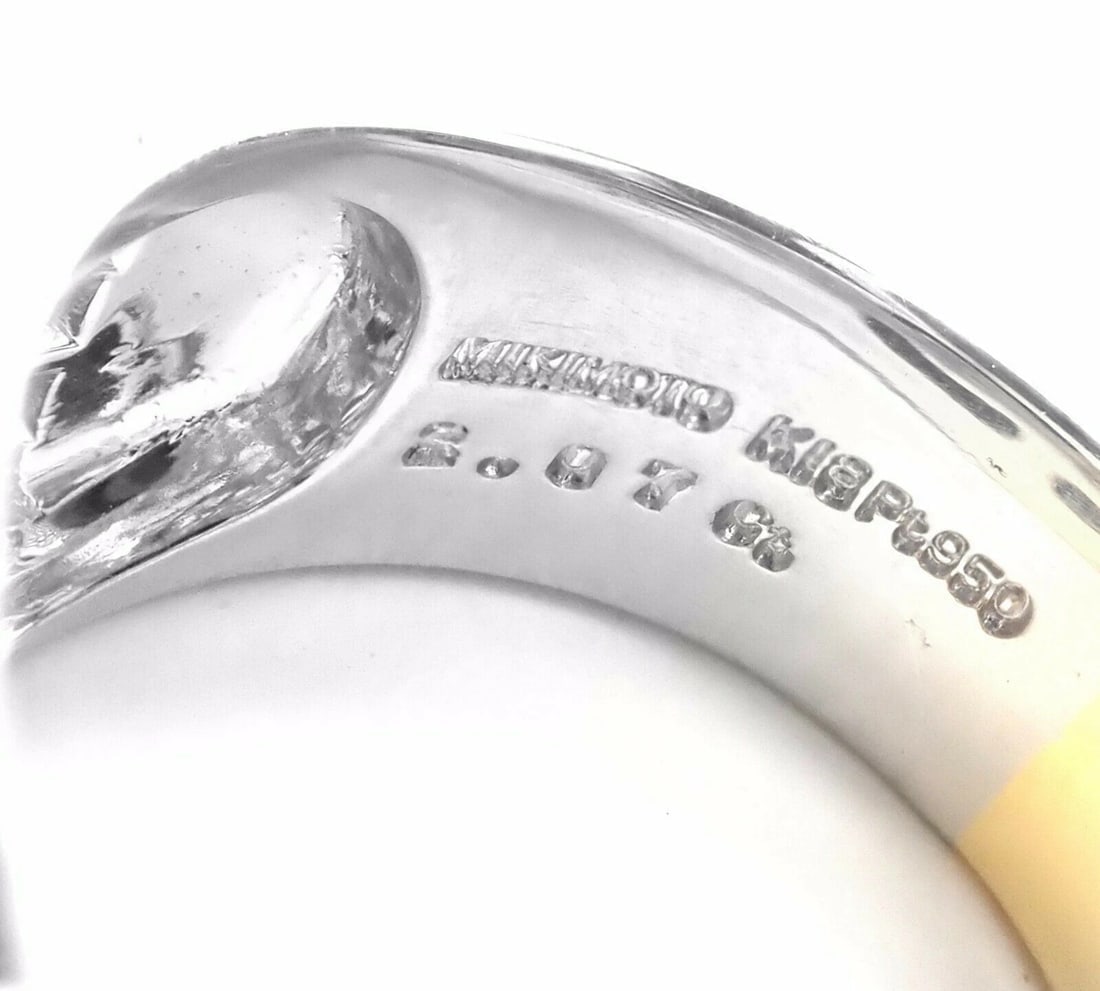 Rare! Authentic Mikimoto Platinum & 18k Gold Diamond Cats Eye Enamel Band Ring - 6