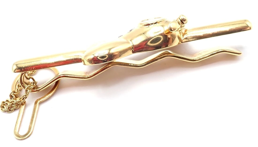 Authentic! Vintage Chopard 18k Yellow Gold Happy Diamond Airplane Tie Clip Clasp - 10