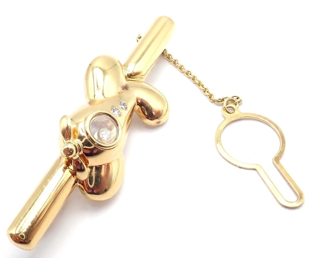 Authentic! Vintage Chopard 18k Yellow Gold Happy Diamond Airplane Tie Clip Clasp - 7