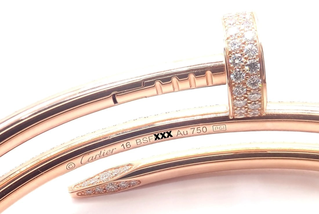 Cartier Juste un Clou Nail 18k Rose Gold Diamond Bangle Bracelet Size 16 Paper - 10