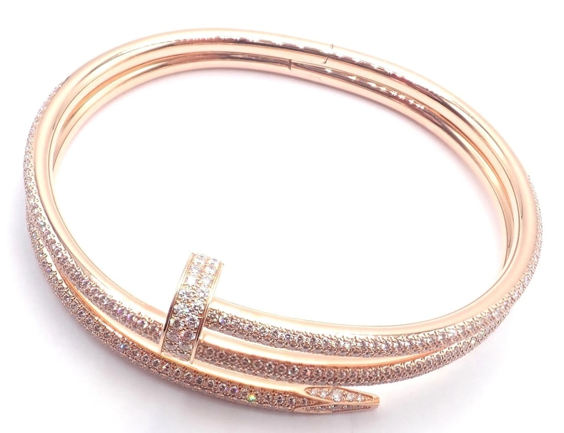 Cartier Juste un Clou Nail 18k Rose Gold Diamond Bangle Bracelet Size 16 Paper - 11
