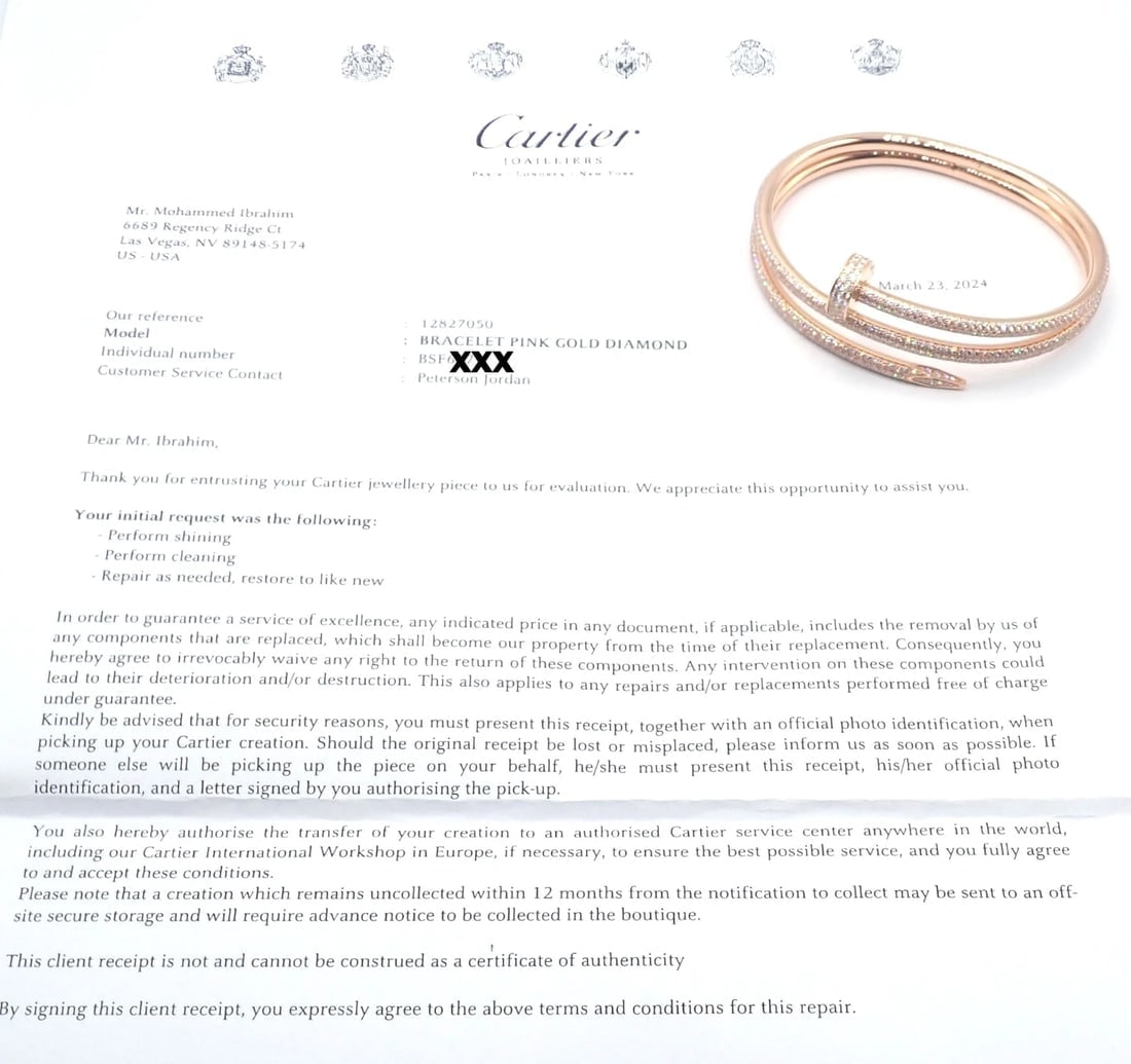 Cartier Juste un Clou Nail 18k Rose Gold Diamond Bangle Bracelet Size 16 Paper - 12