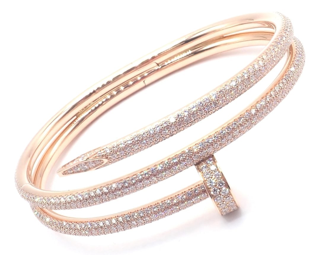 Cartier Juste un Clou Nail 18k Rose Gold Diamond Bangle Bracelet Size 16 Paper - 6