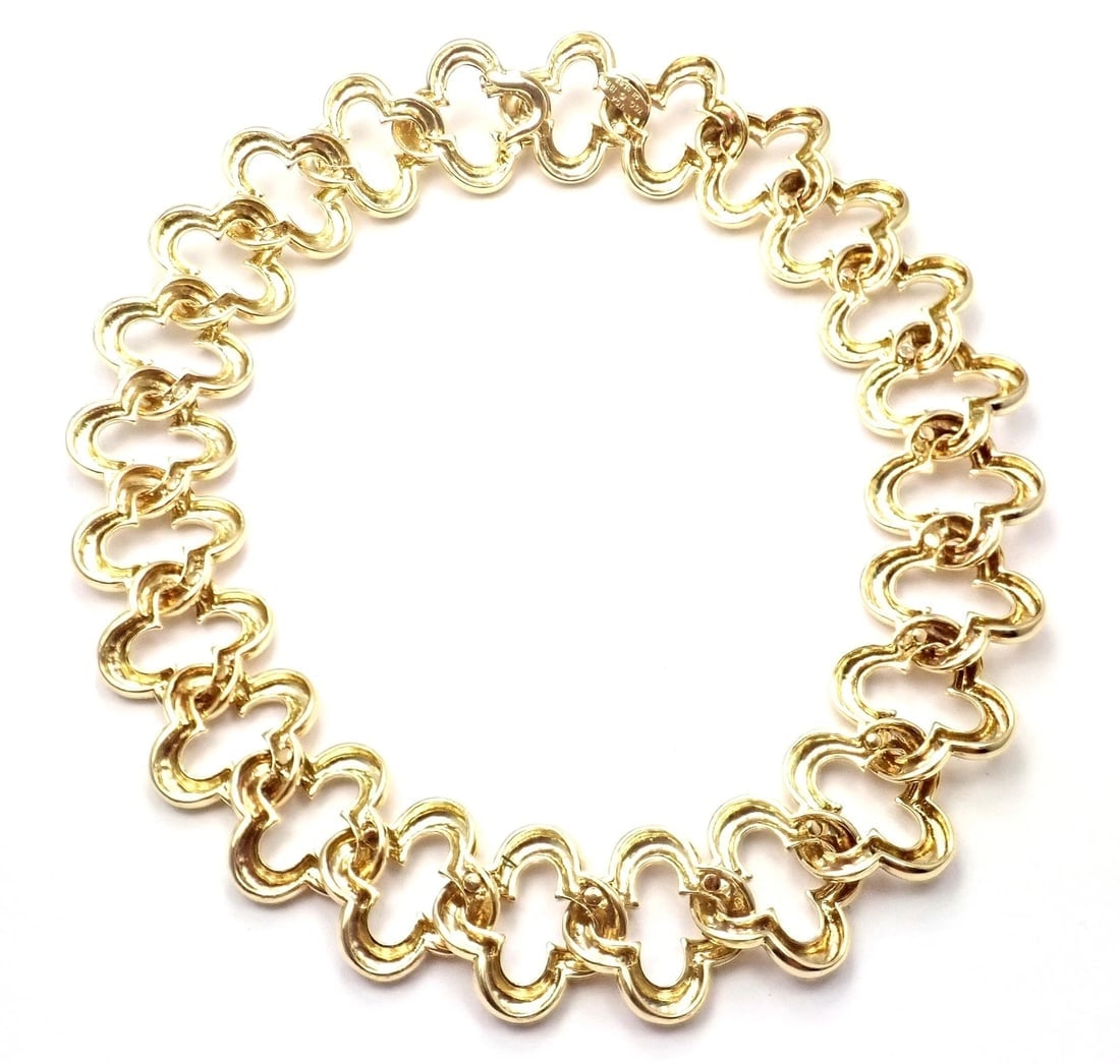 Authentic Van Cleef & Arpels 18k Yellow Gold Large Alhambra Choker Necklace 1998 - 2