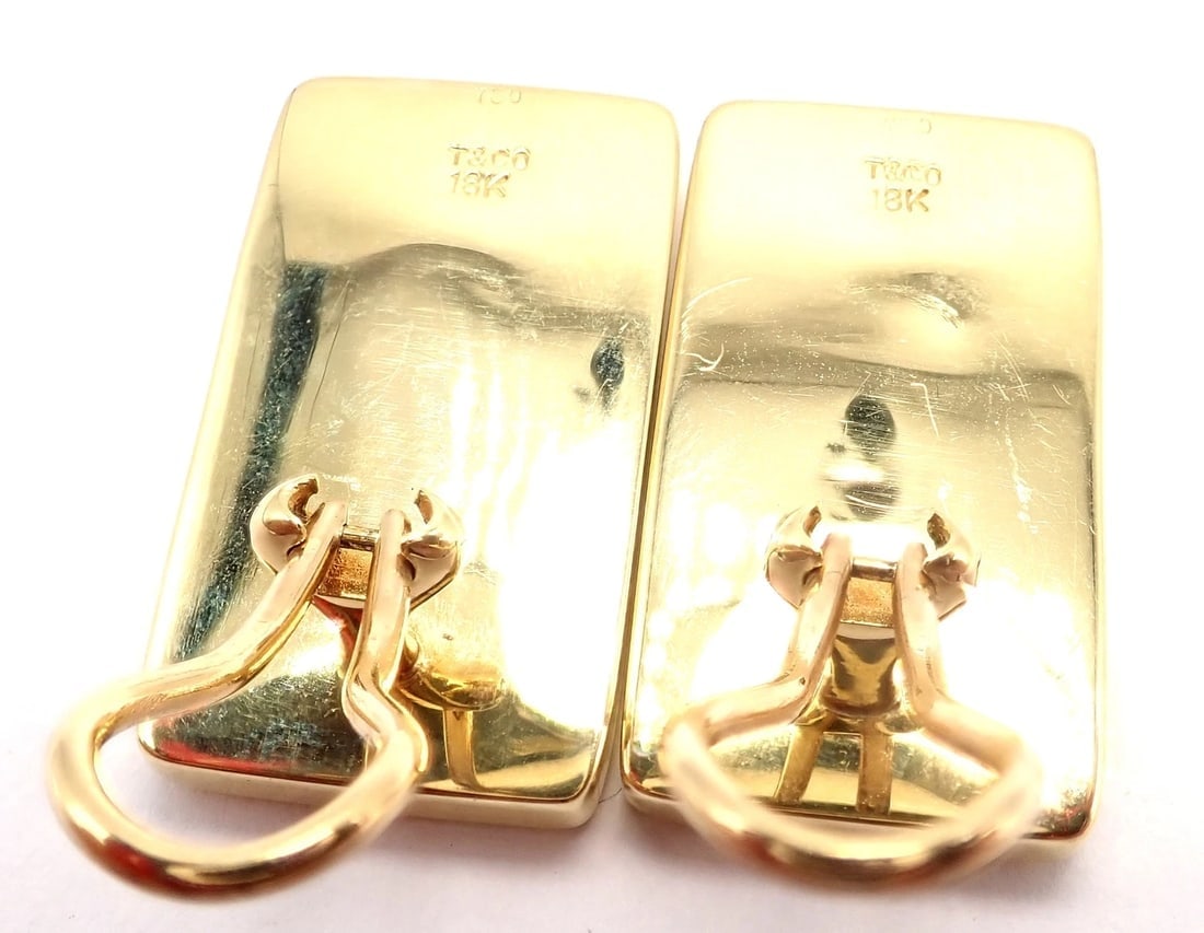 Tiffany & Co Cummings 18k Yellow Gold Inlaid Black Jade MOP Domino Earrings - 4