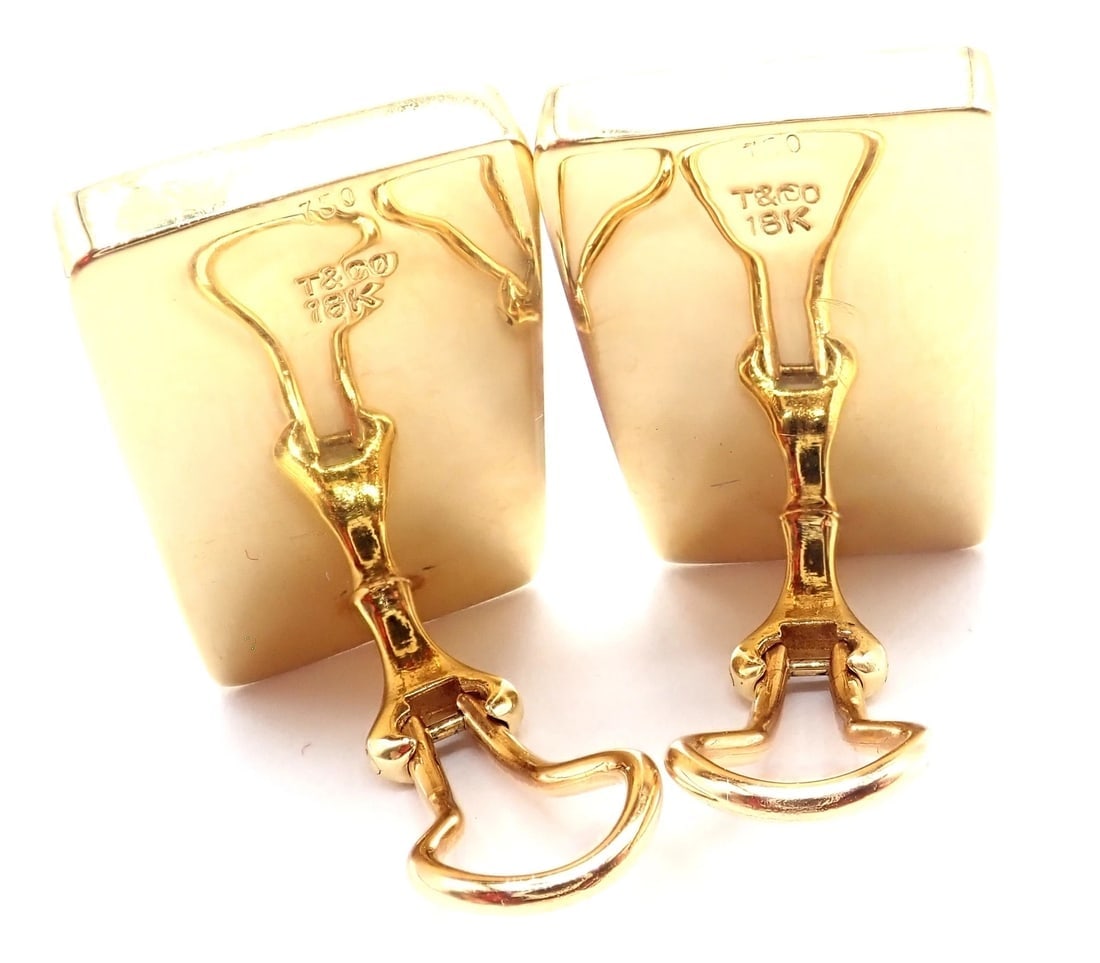 Tiffany & Co Cummings 18k Yellow Gold Inlaid Black Jade MOP Domino Earrings - 5