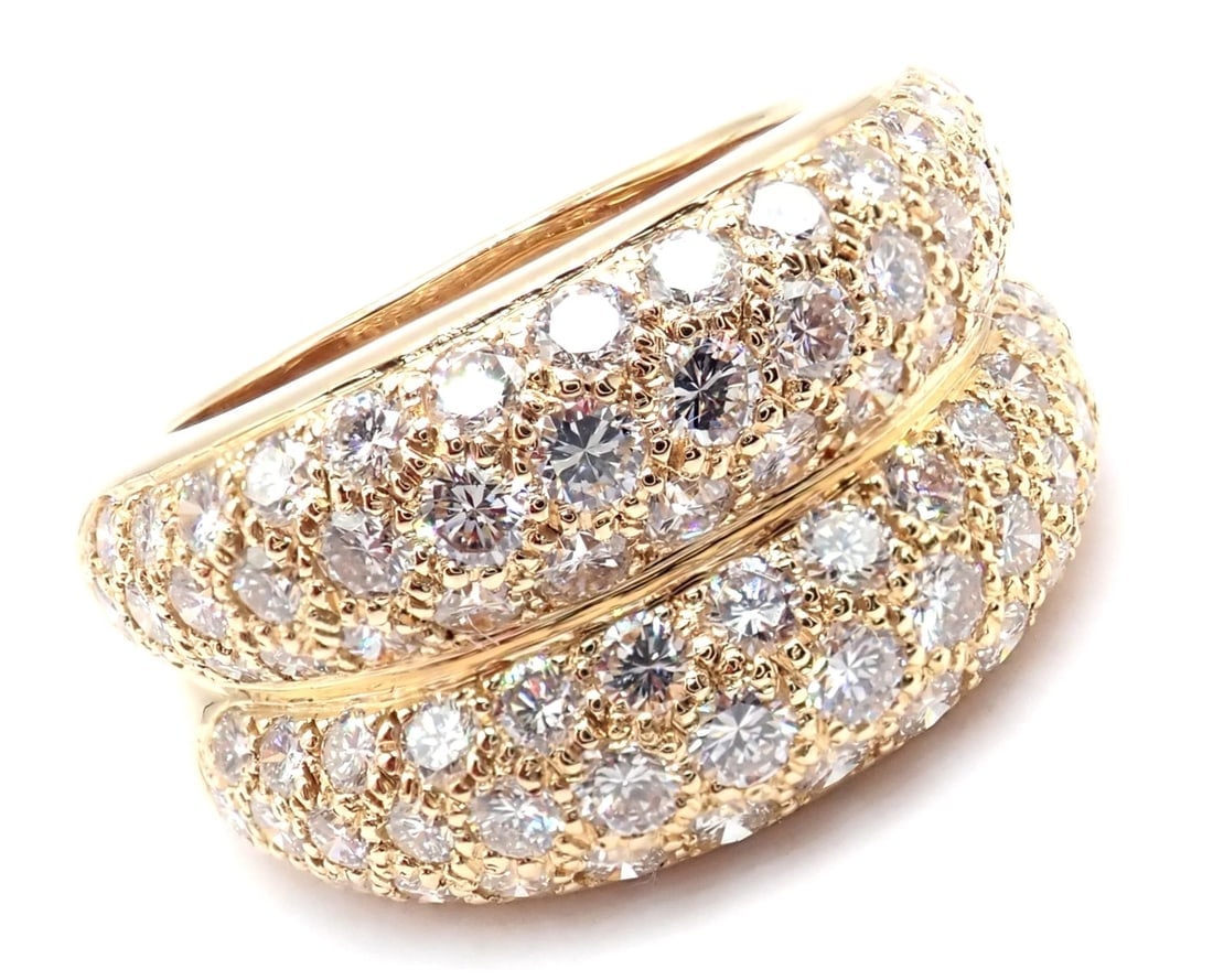 Authentic! Cartier 18k Yellow Gold Double Pave Diamond Band Ring 1993 - 4