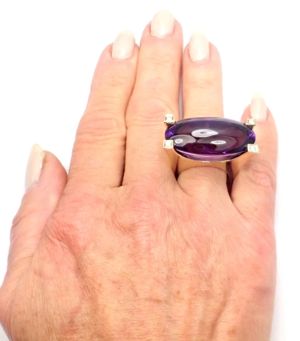 Van Cleef & Arpels Electra 18k Yellow Gold Diamond Large Amethyst Ring Paper - 14