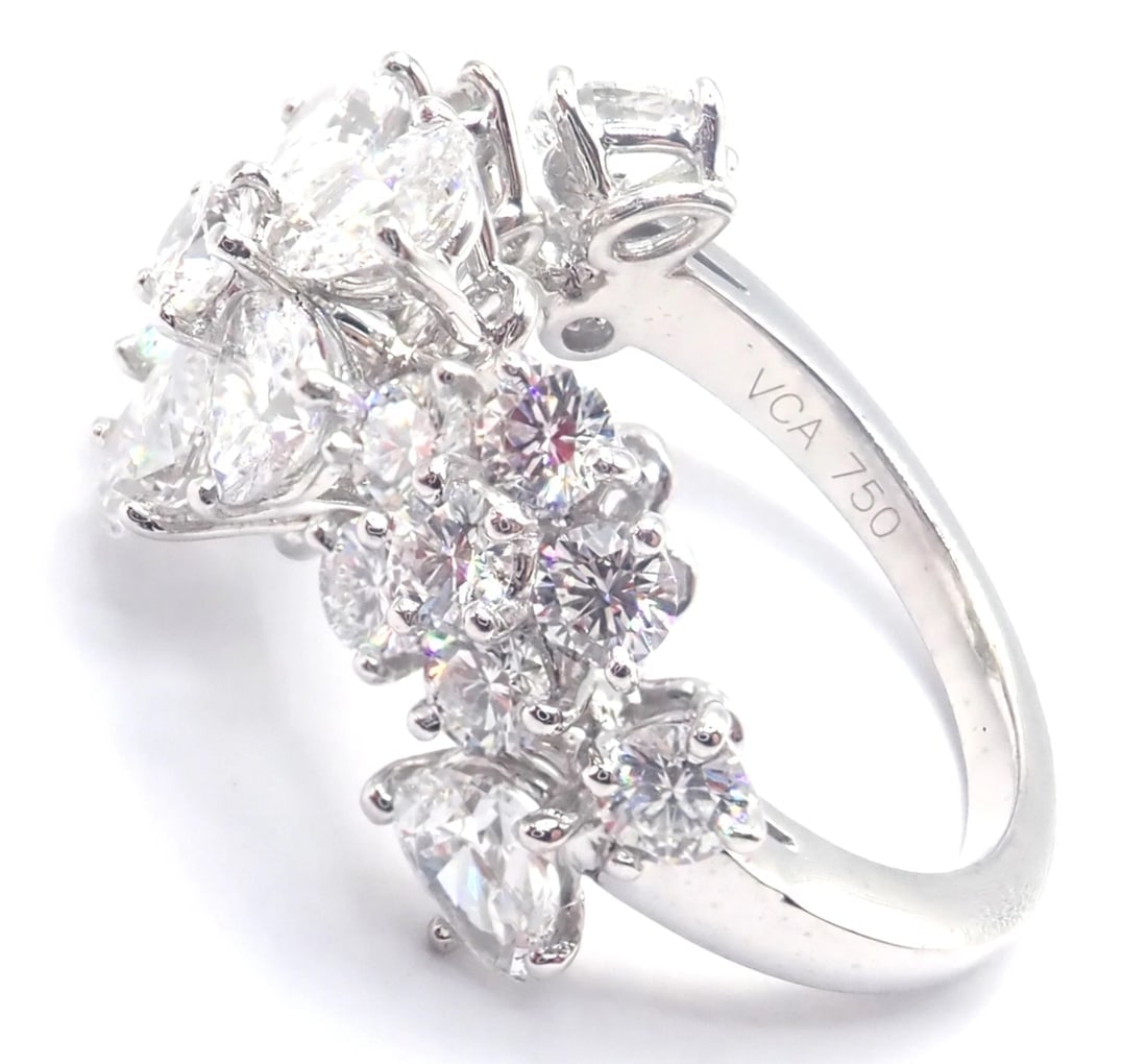 Authentic! Van Cleef & Arpels Folie des Pres 18k White Gold Diamond Flower Ring - 5