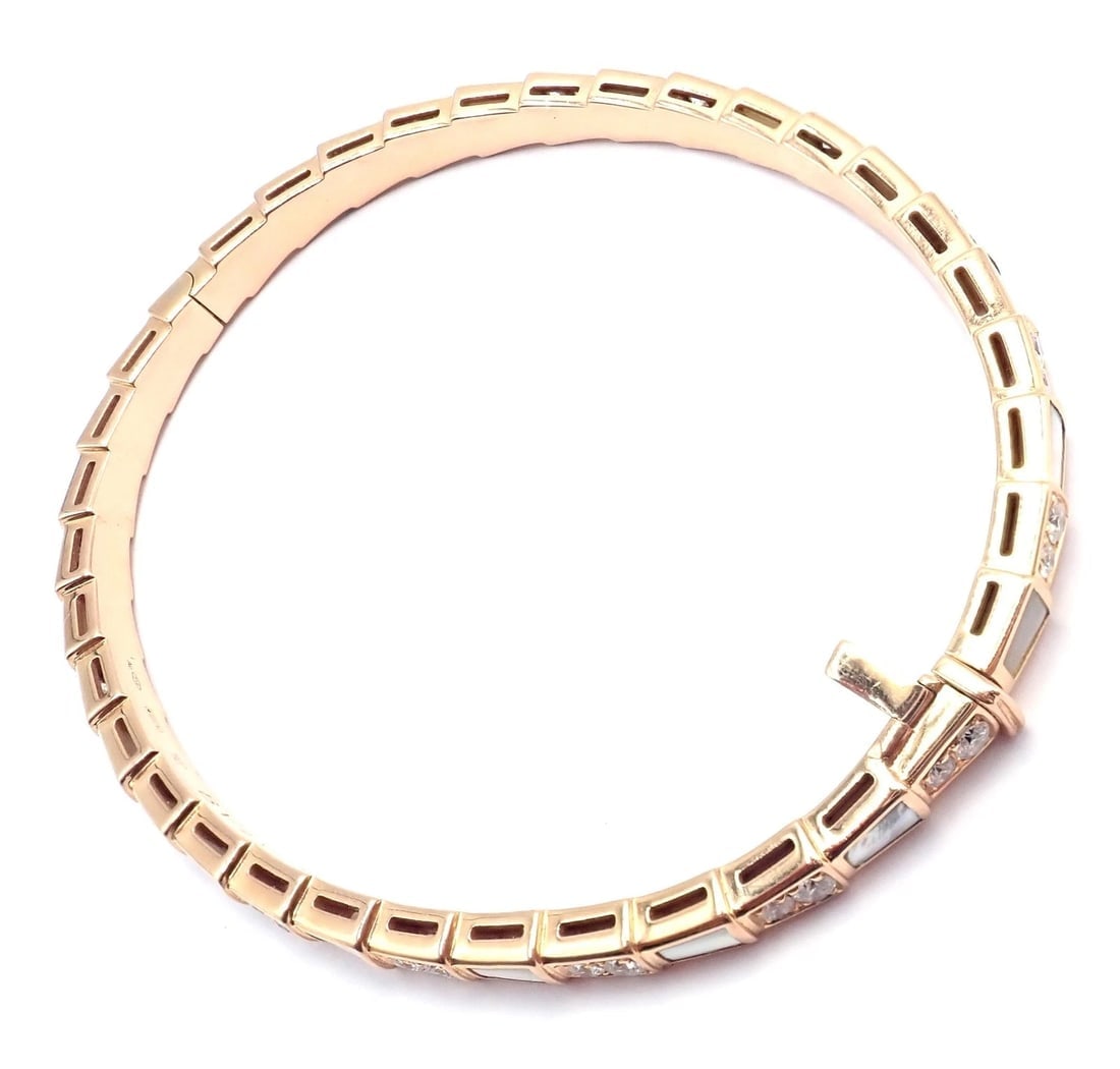 Authentic! Bulgari Bvlgari Serpenti Viper 18k Gold Diamond MOP Bangle Bracelet - 11