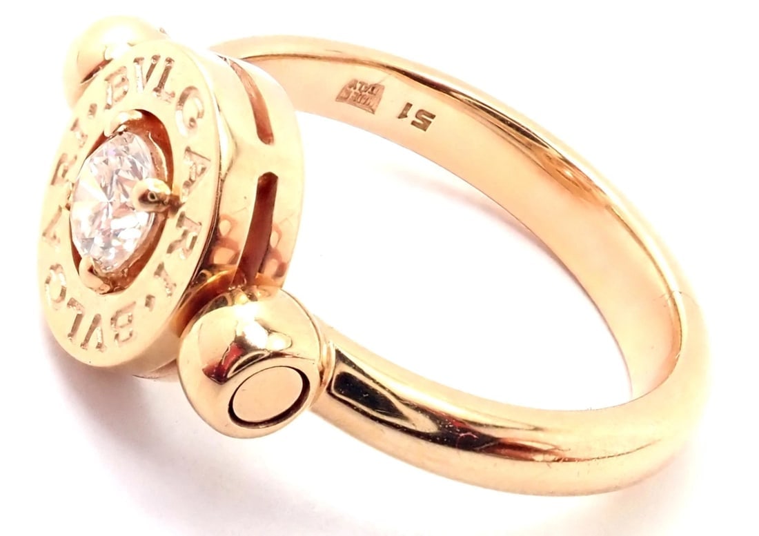 Authentic! BULGARI BVLGARI 18k Rose Gold Diamond Flip Ring Size 5.75 - 6