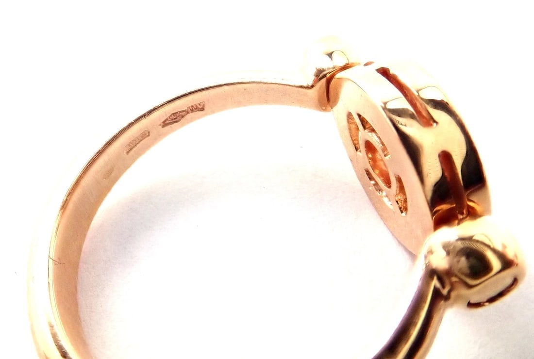 Authentic! BULGARI BVLGARI 18k Rose Gold Diamond Flip Ring Size 5.75 - 8
