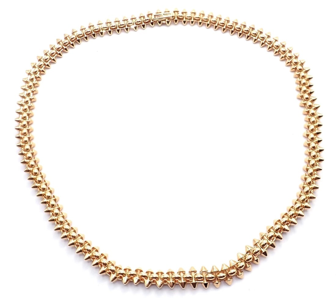 Authentic! Clash De Cartier 18k Rose Gold Necklace: Authentic! Clash De Cartier 18k Rose Gold Necklace About This Piece: Elevate your style with this Authentic Clash De Cartier 18k Rose Gold Medium Model Chain Necklace. A statement piece, it features C
