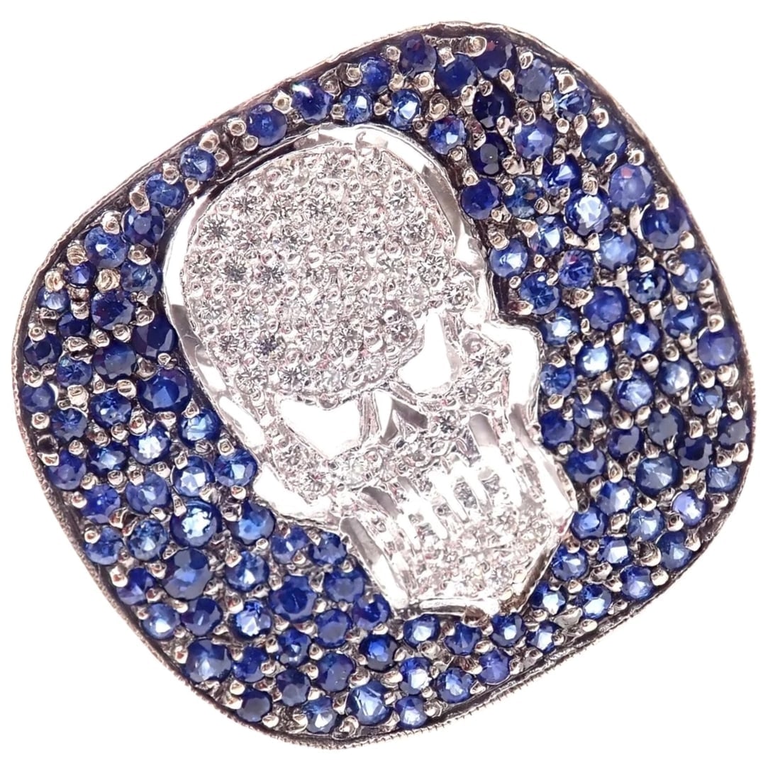 Authentic! Loree Rodkin 18k White Gold Diamond Sapphire Skull Ring Paper Box (1 of 14)