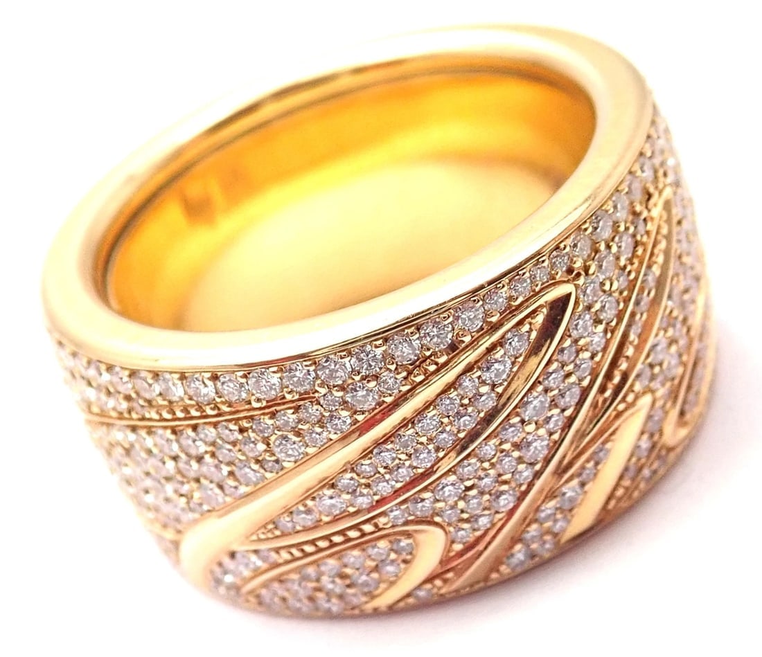 Chopard Chopardissimo 18k Yellow Gold Pave Diamond Signature Band Ring Box Paper (1 of 11)