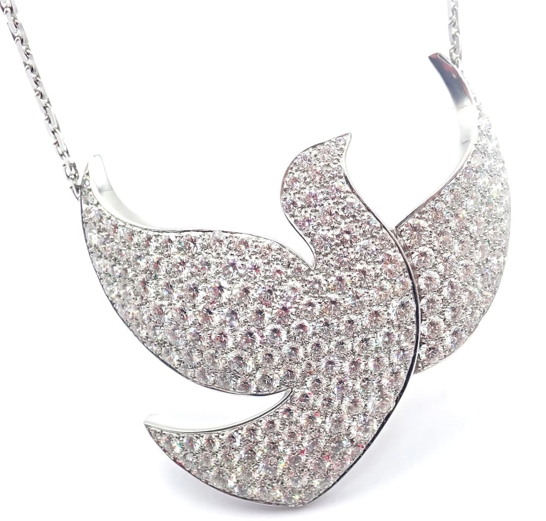 Authentic! Cartier Colombe Dove Of Peace 18k White Gold Diamond Necklace Paper: This necklace comes with sales receipt for brooch and the paper from Cartier that the brooch has been converted to a necklace. This necklace comes with all the papers from Cartier stating that per cus