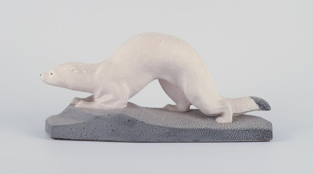 Sevres, France. Art Deco sculpture of a mink in earthenware. 1930s/40s. - 2