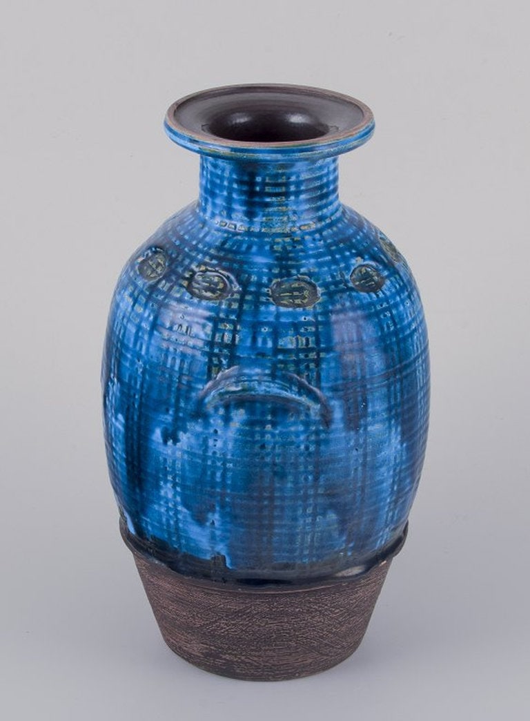 Aldo Londi for Bitossi. Vase in Rimini blue glazed ceramic with geometric patterns. Classic form - 3