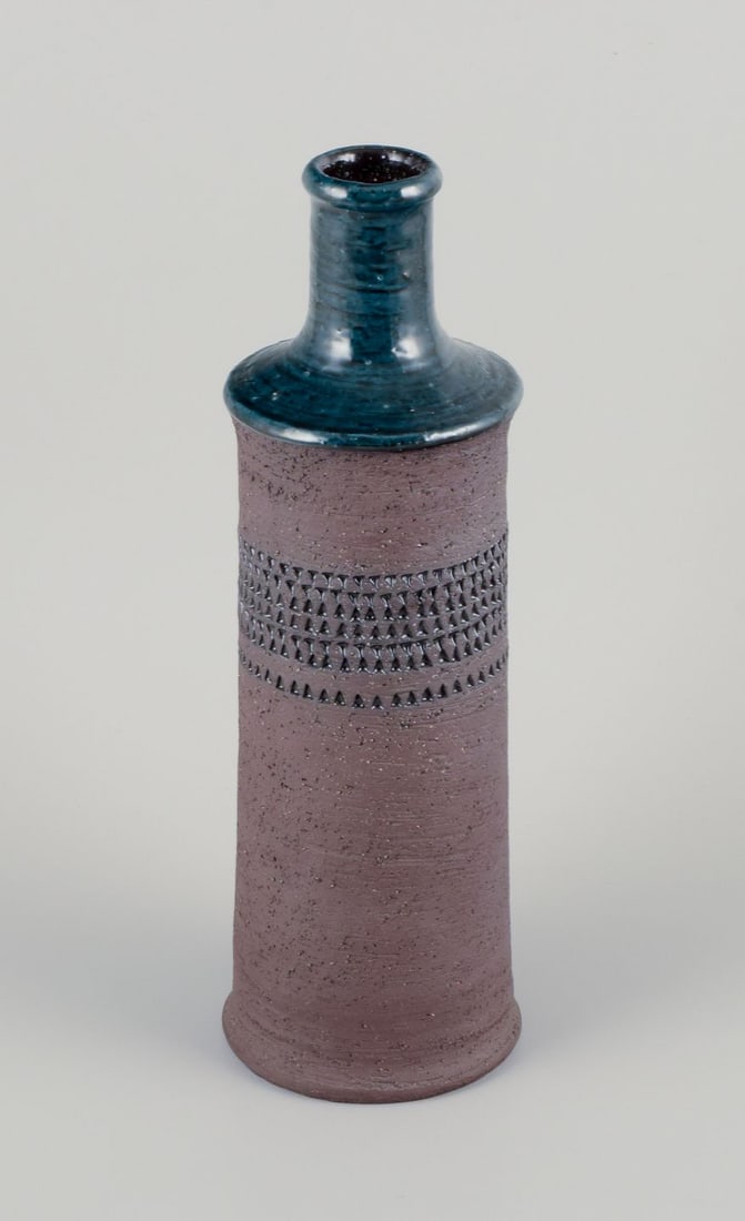 Inger Persson for Rörstrand Atelje, Sweden. Large ceramic vase with petrol blue glaze. 1960s. - 3