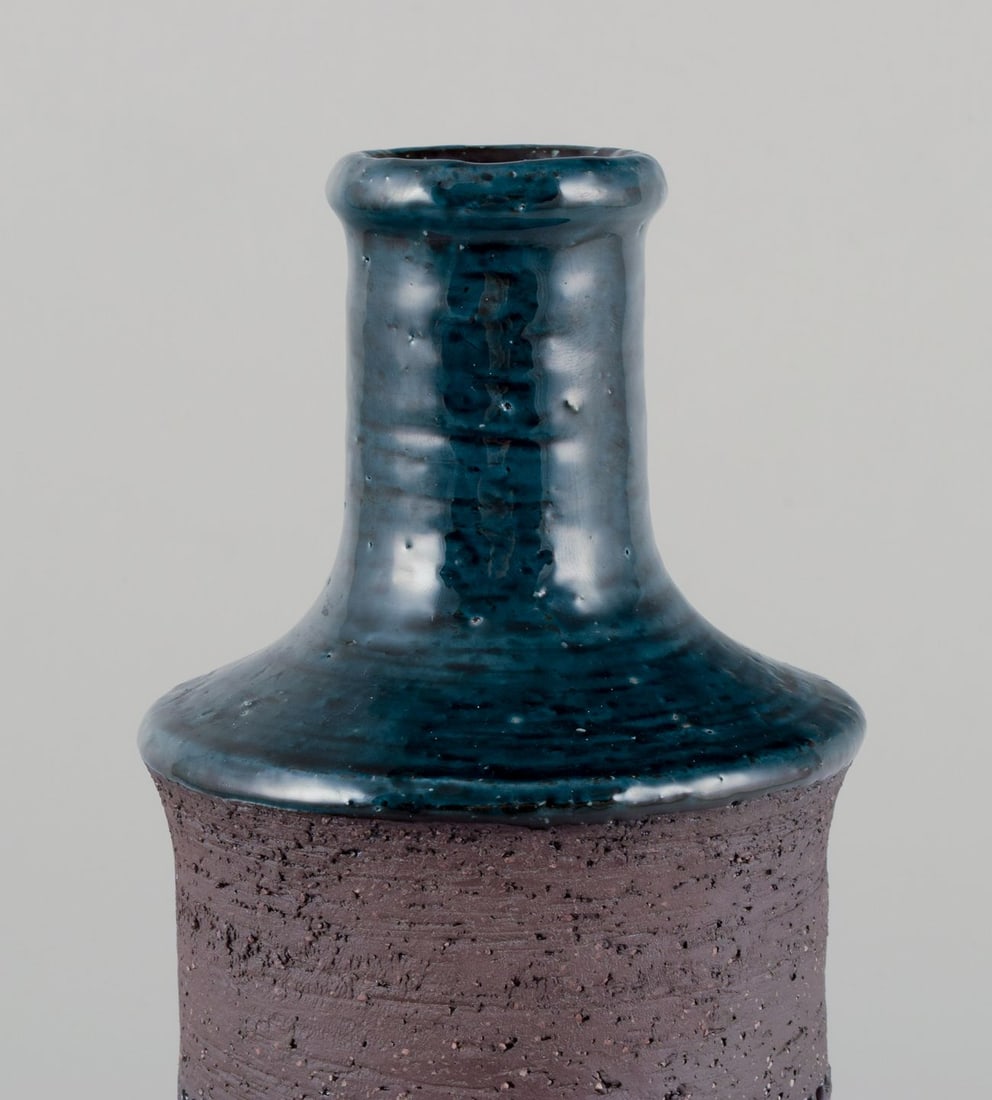 Inger Persson for Rörstrand Atelje, Sweden. Large ceramic vase with petrol blue glaze. 1960s. - 4